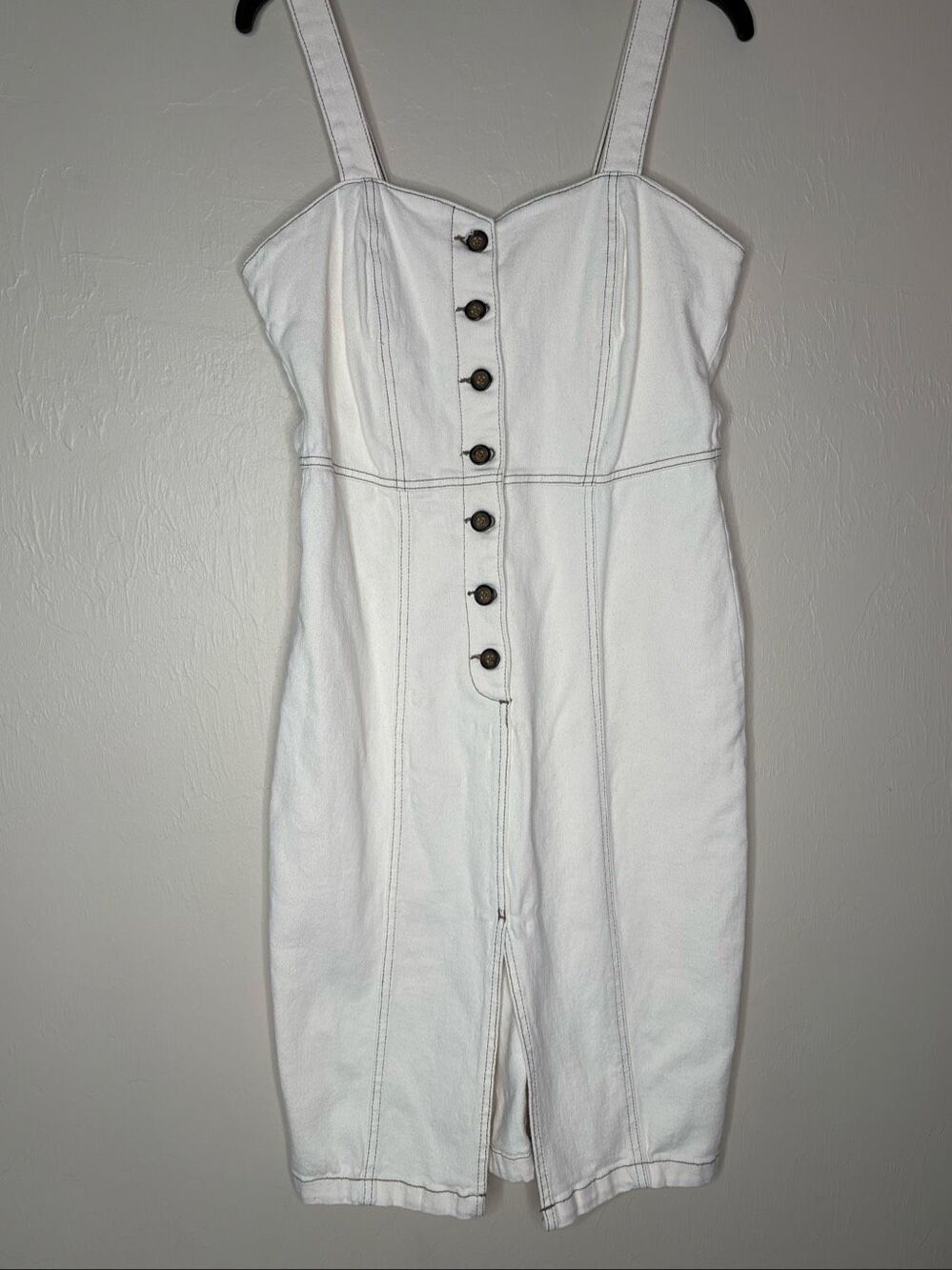 Zara Women's Cream Denim Button Front Contrast Stitch Sleeveless Dress Size Larg